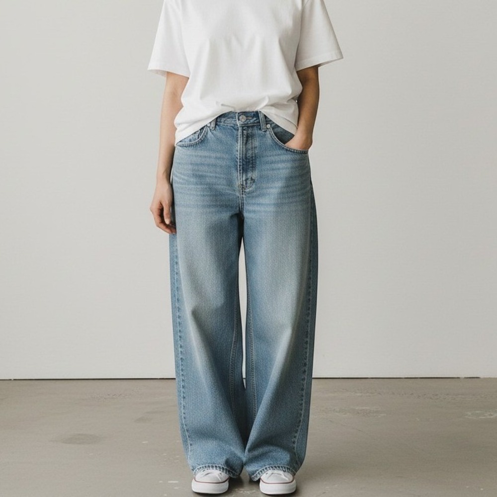 Weekday Astro Loose Baggy Jeans Unisex 26/34 Light Blue Wide Leg Denim Pants Y2K